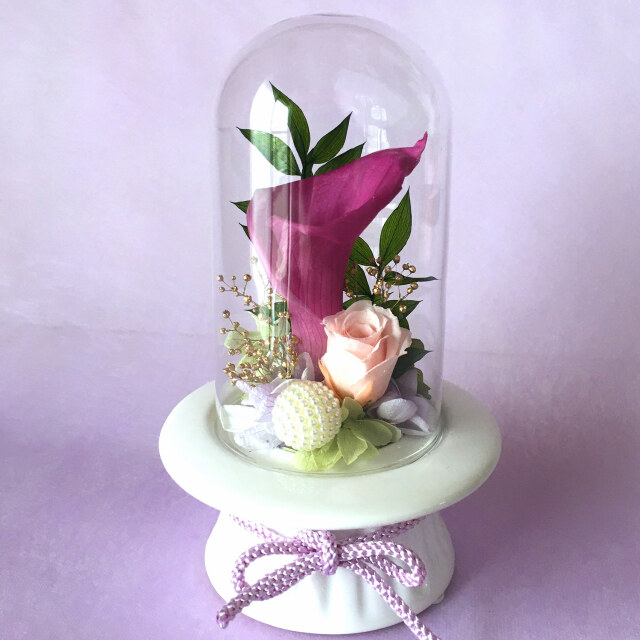 プリザーブドフラワー お供え お悔やみ カラー ガラス ドーム アレンジ