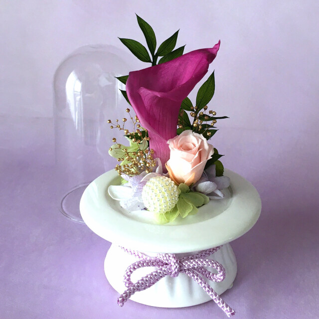 プリザーブドフラワー お供え お悔やみ カラー ガラス ドーム アレンジ