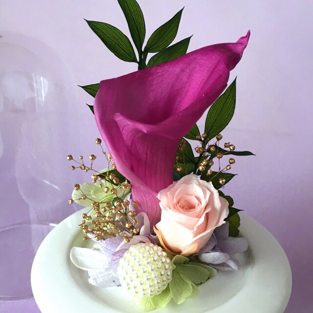 プリザーブドフラワー お供え お悔やみ カラー ガラス ドーム アレンジ